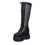 Summer New European America Style Height Increasing Platform Rivet Cut Out Mesh Genuine Leather Women Knee-High Long Boots 0704