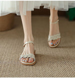 Retro Women's Sandals Roman Literary Style Hollow Female Shoes Summer Solid Color Thick Heels Flat Bottom Ladies Shoes