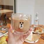 Cute Bear Whisky Glass Cup Double Wall Milk Coffee Mug Insulated Animal Double-layer Espresso Water Cups Christmas Festival Gift