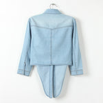 Classic Tokyo Edge Denim Bodycon Overlay Asymmetrical Slim Fit Shirt