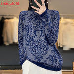 Spring/Summer Stereoscopic Hollow Wool Knit Sweater Women's Pullover Thin Fashion Long-Sleeved Half-High Collar Sexy Chic Top