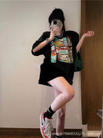 Short Sleeve T-shirt for Women 2023 New Summer Design Sense Cartoon Print Loose Sweet Cool Hot Girl Shoulder Half Sleeve Top