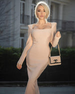 CIEMIILI Women 2022 Summer Bandage Dress Sexy Long Sleeve Pink Bodycon Elegant Club Celebrity Runway Evening Midi Party Dresses