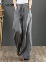 New Spring And Summer Cotton Linen Women's Pants Loose Wide Leg High Waist Mopping Straight Woman