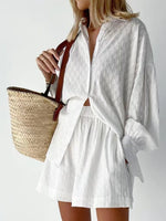 2023 New Beach Shirt Shorts Two-Piece Set Women Summer Casual Tracksuit Female Loose Long Sleeve Top Suit Lounge Wear Homewear