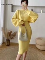 Two Piece Set for Women 2023 New Autumn Winter Fashion Solid Color Sweater Suit Long Sleeved O-neck Women's Clothing Dress Sets