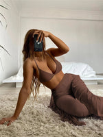 Gossina 2022 Thin Mesh Mini Bikinis Women Cover Up Tassel Long Pants Vintage Grey Beach Bathing Suit Women Swimsuit Wrap Bikinis