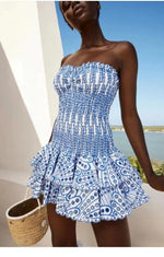 Australia seaside holiday flounce heavy industry embroidery sexy tube top strapless skirt dress fairy travel shoot lady