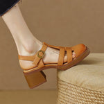 Vintage Fashion Women Sandals Office Ladies Pumps Chunk Heels Platforms Buckle Shoes Woman 2023 Summer