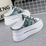 Summer Cloth Breathable Half Slippers Women's Outer Wear Without Heel Inner Heightening 8cm Thick Bottom Slip on Lazy Sneakers