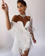 CIEMIILI 2022 Women Fashion Tassel Bandage Dress Sexy V Neck Off Shoulder Bodycon Nightclub Celebrity Female Party Mini Dresses