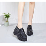 Summer New Korean Style Leisure Slim Super High Heels Platform Breathable Hollow Cross-tied Genuine Leather Women Casual Pumps