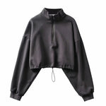 Autumn Winter Hot Style Pullover Women's American Casual Half Zipper Sweater Loose Stand Collar Sports Long-sleeved Jacket