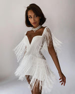 CIEMIILI 2022 Women Fashion Tassel Bandage Dress Sexy V Neck Off Shoulder Bodycon Nightclub Celebrity Female Party Mini Dresses