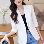 #5262 Summer White Pink Yellow Short Blazer Coat Women Single Button Sexy Thin Office Blazer Female Slim Pockets Korean Style