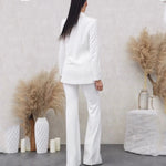 2023 New White Color Women Long Sleeve Pearl Beading Single Button Slim Office Lady Women's Set Celebrity Red Carpet Wear