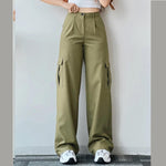 Vintage Straight new style baggy Trousers casual pants waist pocket denim pants summer women's y2k high waist cargo pants