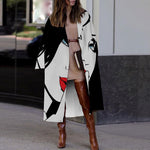 2023 Casual Lapel Long Sleeve Blend Wool Coats Fashion Portrait Print Women Long Overcoat Winter Elegant Lady Cardigan Outerwear