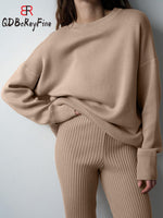 Women Sweater Suits Knitted Oversized Tracksuit Casual Long Sleeve Pullover High Waist Straight Pants Two Piece Sets Women 2023