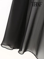 TRAF Women Fashion Asymmetric Gauze Semi-sheer Cape Coat Vintage High Neck Back With Button Female Outerwear Chic Clothing