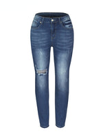 Mid-waist Blue Black Jeans Women Fashion Hole Ripped Jeans Women Skinny Washed Stretch Denim Pant Women Casual Denim Trousers