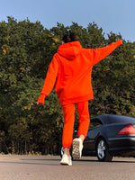 GCAROL Women Long Hooded Suits 80% Cotton Tracksuit Set Fleece Oversize Boyfriend Unisex Sweatshirt Elastic Waist Harem Pants