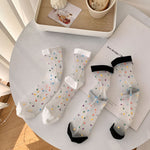 Colorful Polka Dot Crystal Silk Socks Women Summer Ultra-thin Transparent Lace Socks Japanese Kawaii Cute Elastic Long Socks Sox
