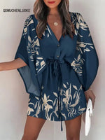Spring Summer Dress 2023 New In Fashion Beach Style Sexy Dress V-neck Lace Up Print Loose Skirt Elegant Party Dresses for Women