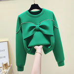 Spring and Autumn 2022 New Korean Fashion Bowknot Space Cotton Loose Top Sport Casual Pants Elegant Women's Two Piece Set