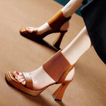Designer Knitted High Heels Sandals Women Summer 2023 Square Toe Thick Heeled Sandals Woman Sexy Slingbacks Black Party Shoes