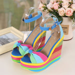 2022 Summer Wedges Sandals Elegant INS Hot Sale Rainbow Colorful Party Platform Extreme High Heels Shoes Woman Plus Size 43