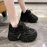 Women Autumn Breathable Mesh Chunky Sneakers 8CM Heels Thick Sole Casual Vulcanized Shoes High Platform Leather Sneakers Woman