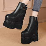 Spring Autumn Sexy 18CM Super High Heels Platform Sewing Rivet Belt Buckle Genuine Leather Women Ankle Boots Winter Plush 2306