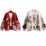 Disney Cartoon Anime Series Donald Duck Japanese Vintage Cute Cartoon Embroidery Knitted Cardigans New Fashion Outwear Sweaters
