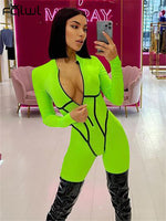 FQLWL Green Sexy Bodycon Long Sleeve Party Jumpsuits Summer Outfit Women 2023 Black Short Sleeve Rompers Casual Activewear