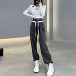 Spring Autumn High Waist Loose Casual Letter Embroidery Lantern Sweatpants Women Comfortable Bandage All-match Pants Trousers