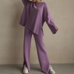 Winter Oversized Long Sleeve Women Knitted Tracksuits Wide Leg Pants Ladies Outfit Loungewear Streetwear Elegant Female 2 Piece