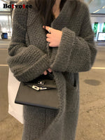 Botvotee Long Cardigan Women Autumn Winter 2023 New Korean Fashion Oversized Knitted Sweater Casual Long Sleeve Thicken Jacket