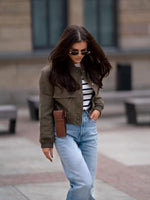 Ladies Vintage Solid Short Bomber Autumn Winter Jacket Women Coat With Pockets Outerwear Outfits Chic Tops Women Coat Female