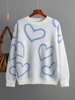 Heart Print Knitted Sweaters Women Winter Warm Oversize Thick Pullovers Female Casual Aesthetic O Neck Jumper Ladies Sueter