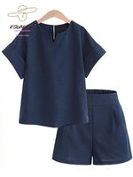 Summer New Oversized Women's Shorts Jacket Two-piece Suit Casual Solid Half Open Collar Shirt Ladies Set Outitits Free Shipping