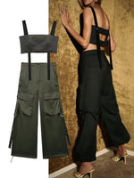TRAF 2023 New Women 2 Pieces Cargo Pants Sets Spring Summer Female Fashion Loose Trousers And Short Tops Casual Haren Pants