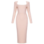CIEMIILI Women 2022 Summer Bandage Dress Sexy Long Sleeve Pink Bodycon Elegant Club Celebrity Runway Evening Midi Party Dresses