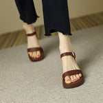 6CM Pu Leather Sandals Block High Heels Women Roma Sandals Open Toe Retro Buckle Sandals Ankle Strap 2023 Trend
