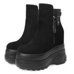 Spring Autumn Slim 14CM Super High Heels Height Increasing Platform Genuine Leather Women Mid-Calf Modern Boots Winter Plush 230