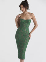 Midi Lace Green Dress Elegant Sexy Night Wedding Guest Evening Party Dresses Spaghetti Strap Birthday Dresses for Women 2022
