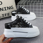 Baotou Semi-slippers Women's Summer New Outer Wear Embroidery Mesh Breathable Slip-on  Increase 8cm Sandals Sneakers