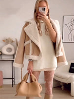 Suninheart Fashion Fleece Splicing Jacket Women Loose Solid Double-sided Zipper Thick Coat Autumn Winter Female Chic Warm Tops