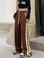 Zoki Striped Wide Leg Pants Women Harajuku Oversize Loose 4Xl Sweatpants Fashion Bf Lace Up Students Casual Straight Trousers