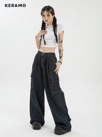 Summer Women Harajuku Cargo Baggy Blue Jeans Streetwear Hip Hop Oversize Casual Wide Leg Vintage Demin Pants Y2k Loose Trousers
